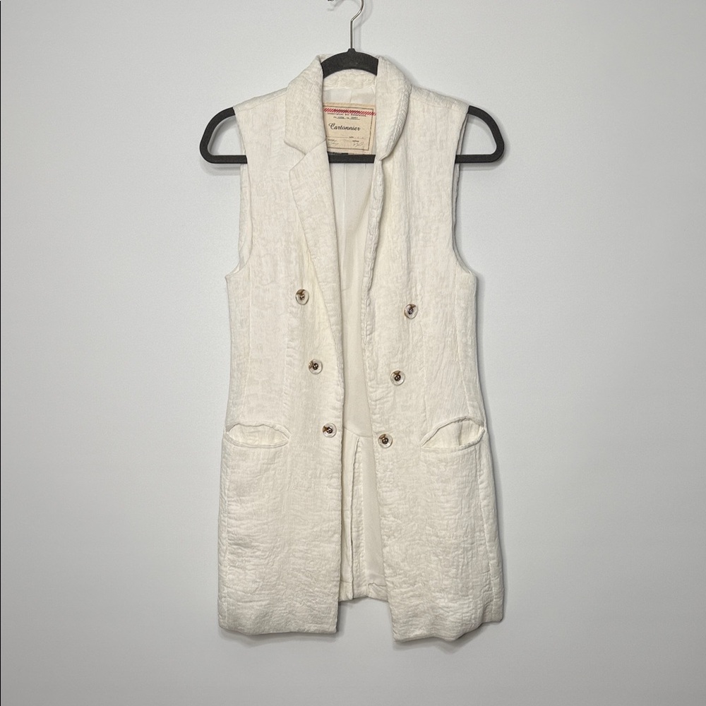 Cartonnier White Sleeveless Double-Breasted Vest Size Small